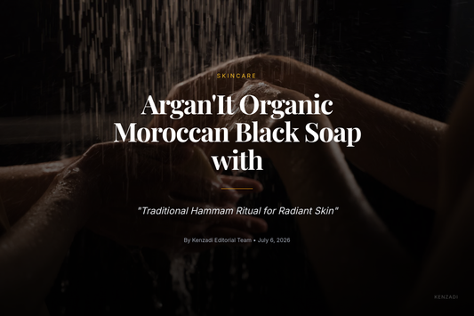 Close-up of dark, gel-like Moroccan black soap with a kessa glove and steam in a luxurious spa setting.