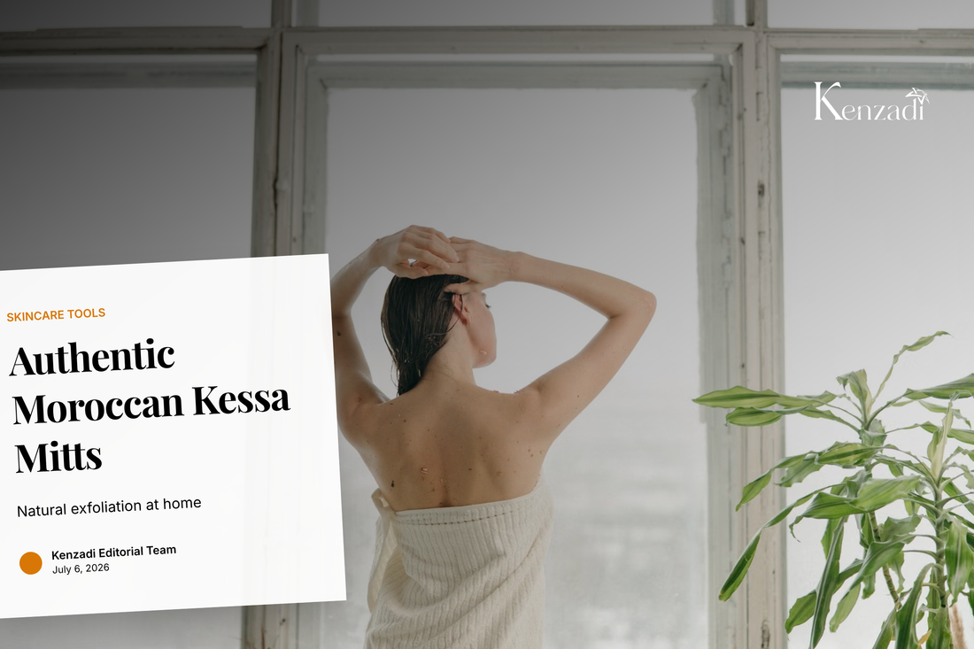 Moroccan Kessa exfoliating bath mitt being used for skincare