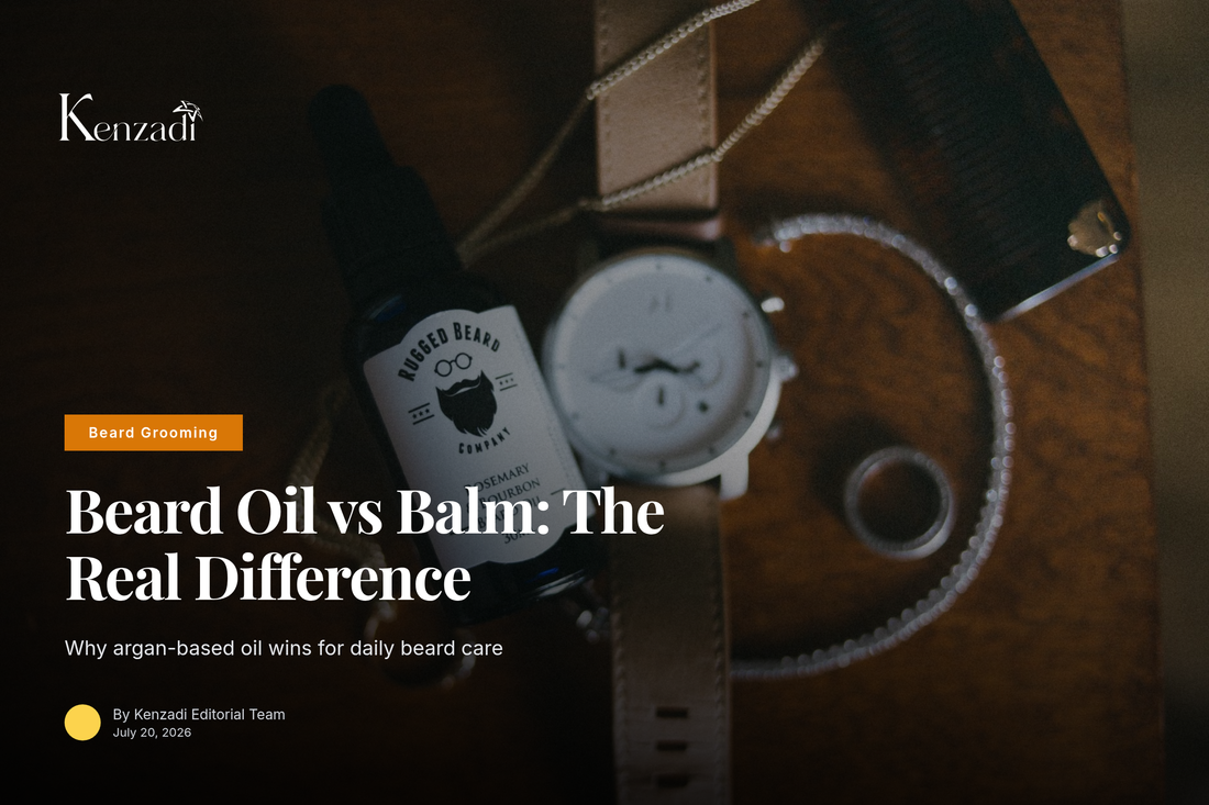 Bottle of Azbane Premium Argan-Based Beard Oil with tobacco and patchouli scent