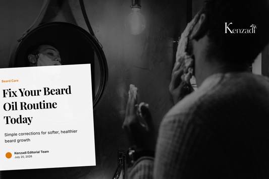 Bottle of Vanilla and Tobacco Scented Beard Oil with Argan Oil Base on a wooden surface