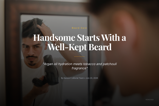 Tin of Tobacco & Patchouli scented beard balm with Moroccan argan oil on a wooden surface