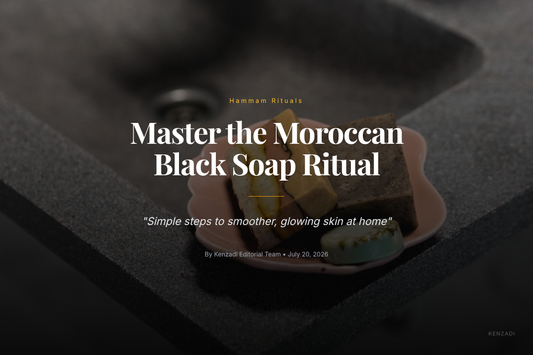 Bar of Moroccan black soap with rose petals and eucalyptus leaves for hammam exfoliation