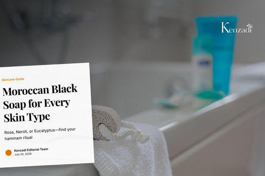 Jar of Moroccan black soap with hammam exfoliating glove