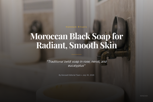 Jar of Moroccan black soap with rose, neroli, and eucalyptus scents for skin exfoliation