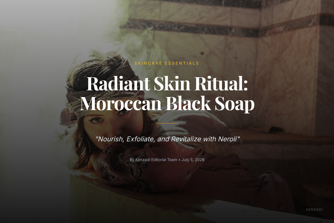 Close-up of a hand applying dark, gel-like Moroccan black soap with a kessa glove in a steamy hammam