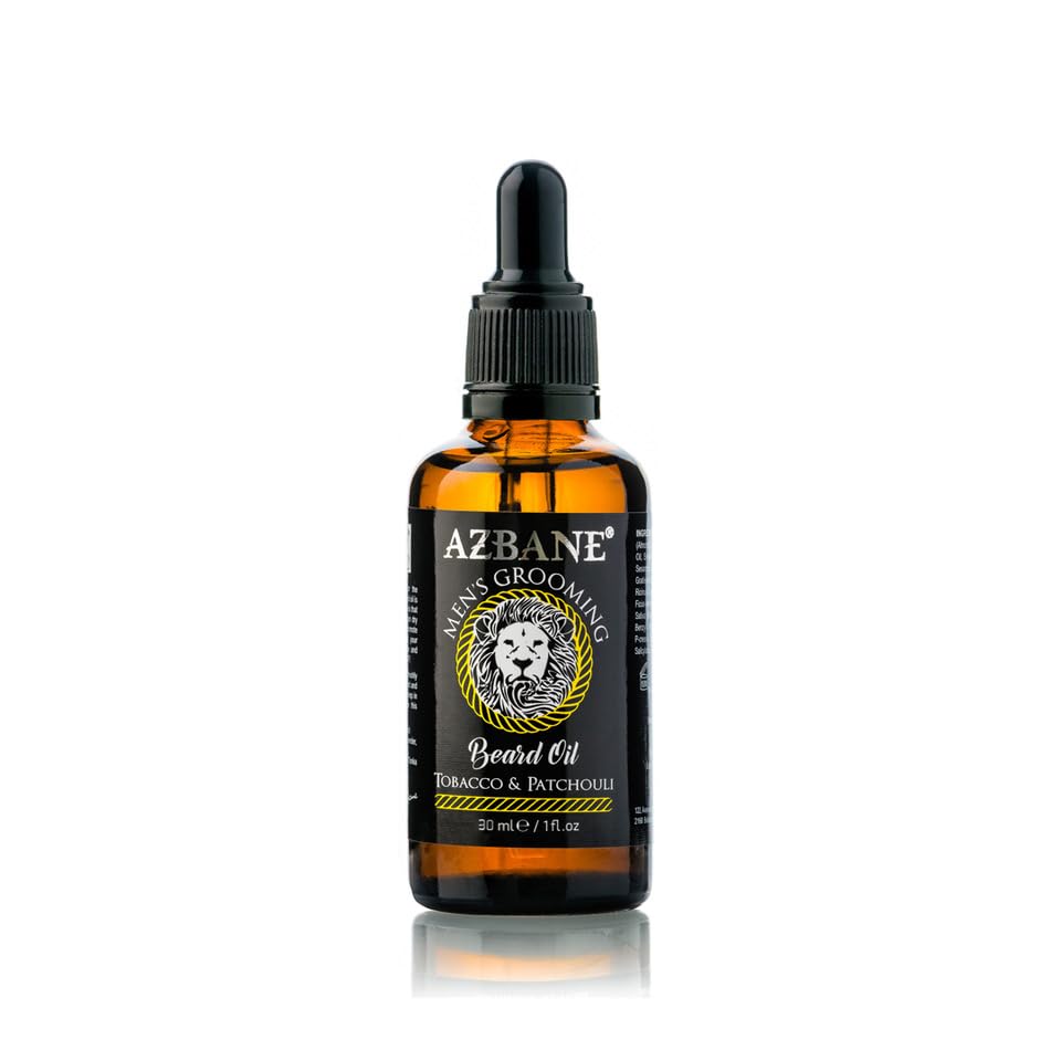 Tobacco & Patchouli Scented Beard Oil - Azbane Premium Argan-Based Formula (1 oz / 30 ml)