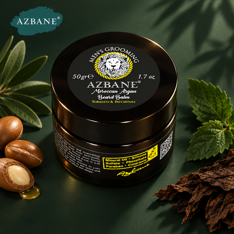 AZBANE Beard Balm 50g jar top view - product detail shot