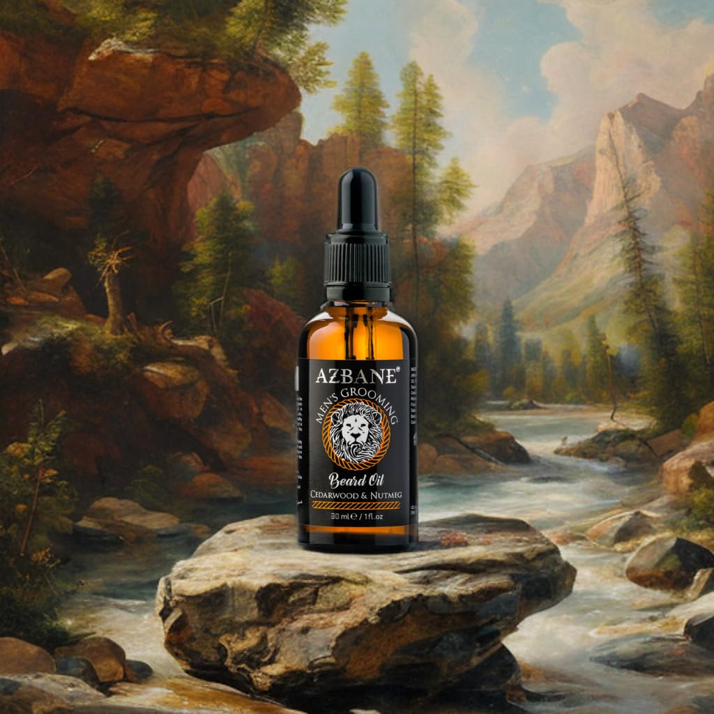 Cedarwood & Nutmeg Scented Beard Oil - Azbane Premium Argan-Based Formula (1 oz / 30 ml)