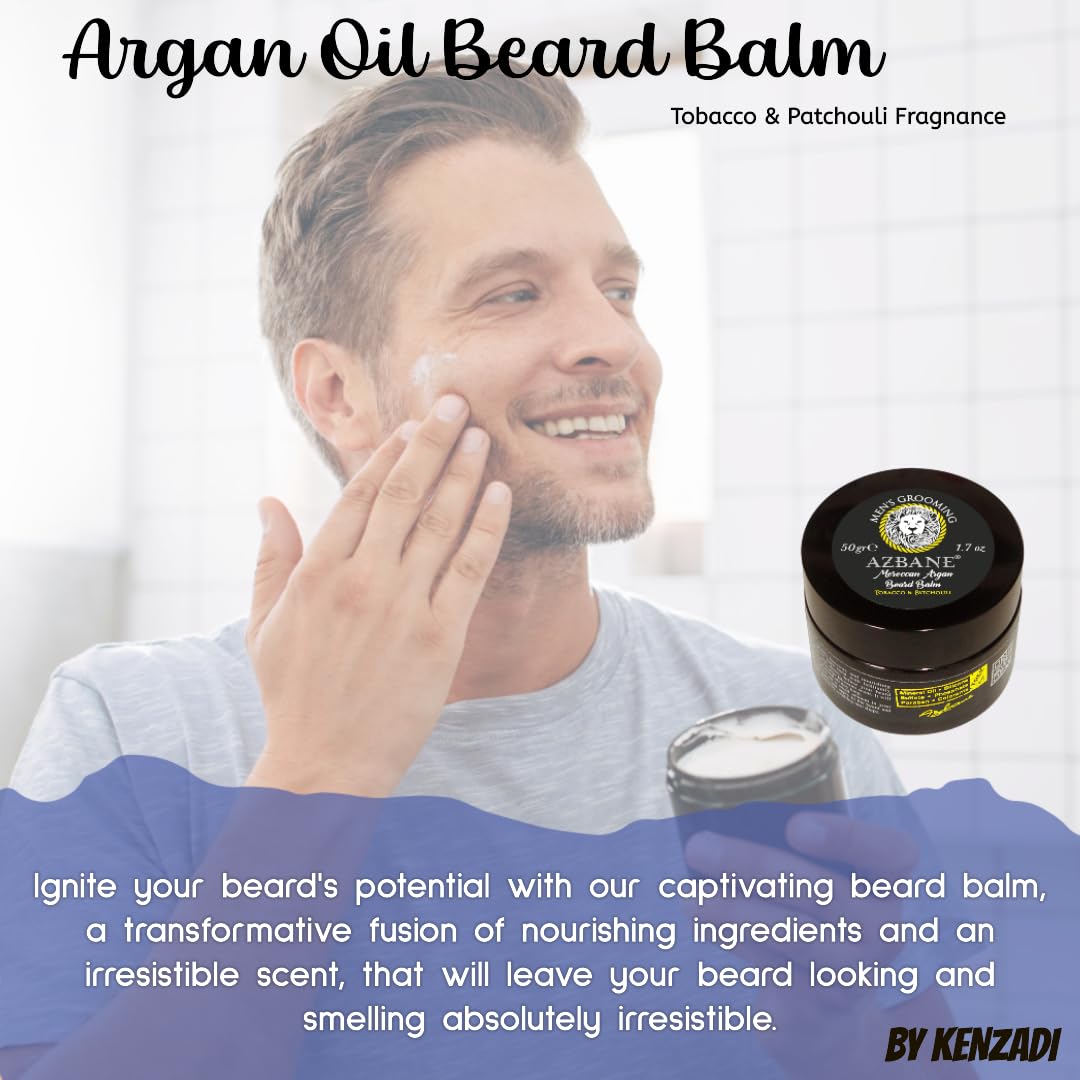 Tobacco & Patchouli Scented Beard Balm - Azbane Moroccan Argan Oil Formula