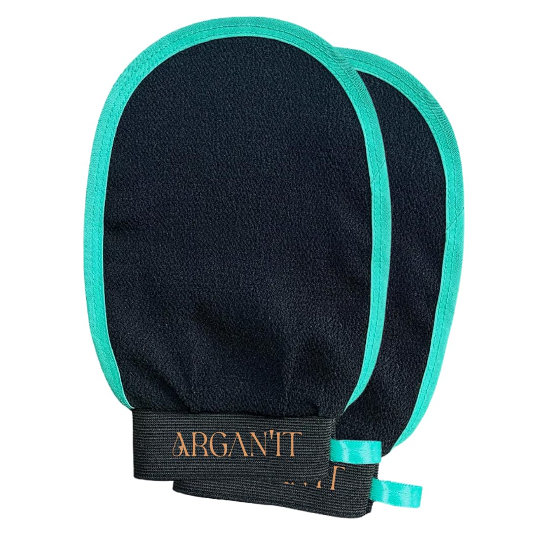 2-Pack Authentic Moroccan Kessa Exfoliating Bath Mitts – Original Arganit Viscose Glove for Deep Dead Skin Removal, Microdermabrasion, Self-Tanner Eraser & Keratosis Pilaris Treatment