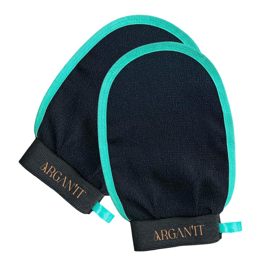 2-Pack Authentic Moroccan Kessa Exfoliating Bath Mitts – Original Arganit Viscose Glove for Deep Dead Skin Removal, Microdermabrasion, Self-Tanner Eraser & Keratosis Pilaris Treatment