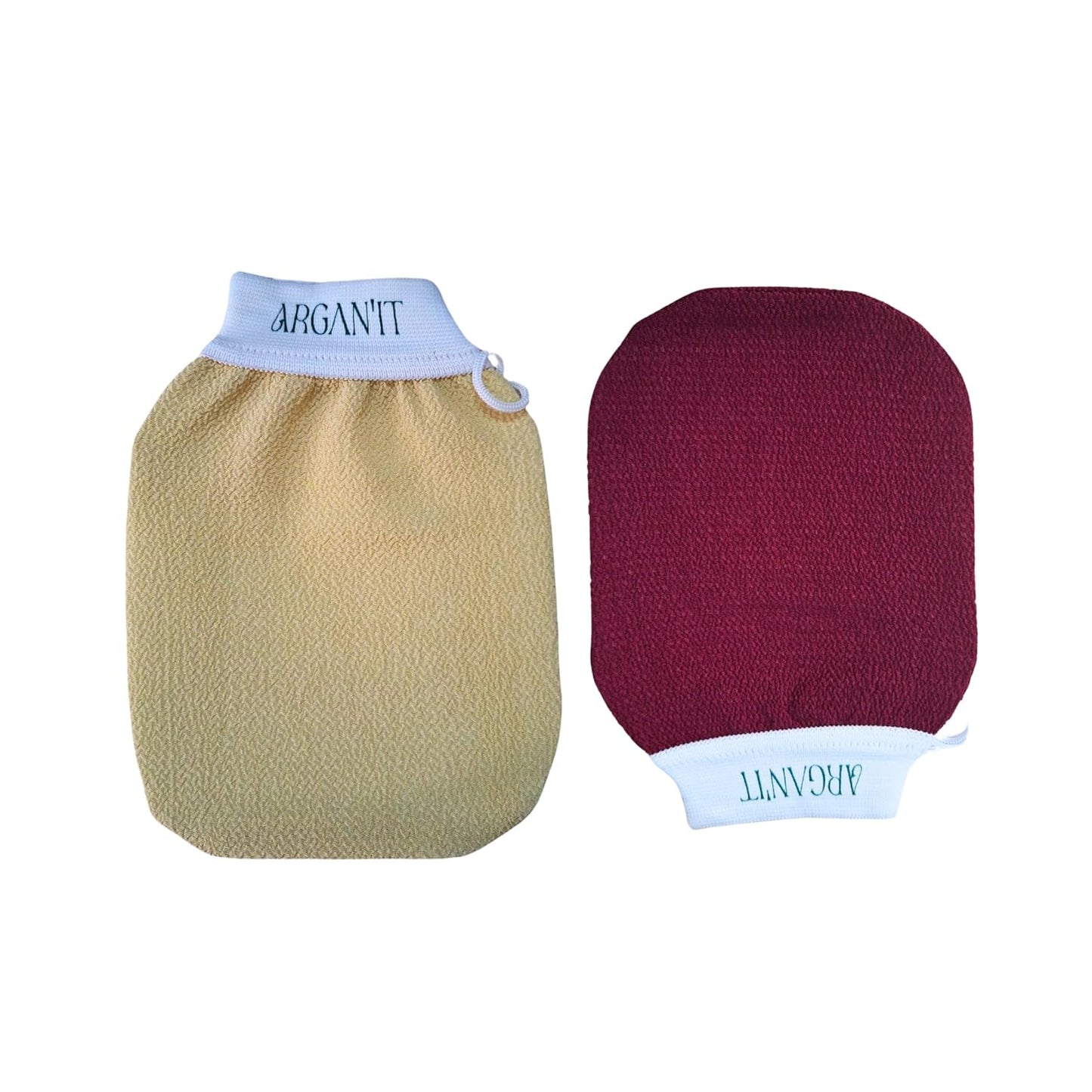 Moroccan Kessa Exfoliating Body Glove Set of 2 - Traditional Deep Cleansing for Skin Exfoliation & Dead Skin Removal (Garnet, Light Green, Beige, Black)
