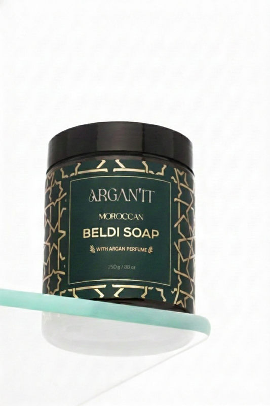 Argan'It Organic Moroccan Black Soap with Argan– Authentic Beldi Exfoliating Scrub, Traditional Hammam Savon Noir, 250g (8.8 oz)
