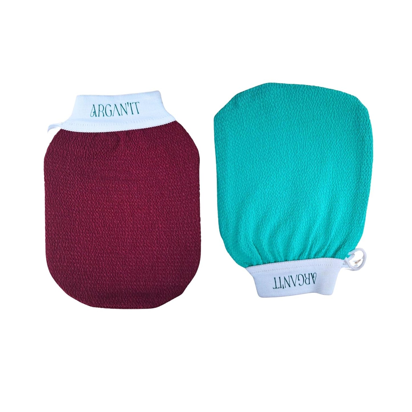 Moroccan Kessa Exfoliating Body Glove Set of 2 - Traditional Deep Cleansing for Skin Exfoliation & Dead Skin Removal (Garnet, Light Green, Beige, Black)